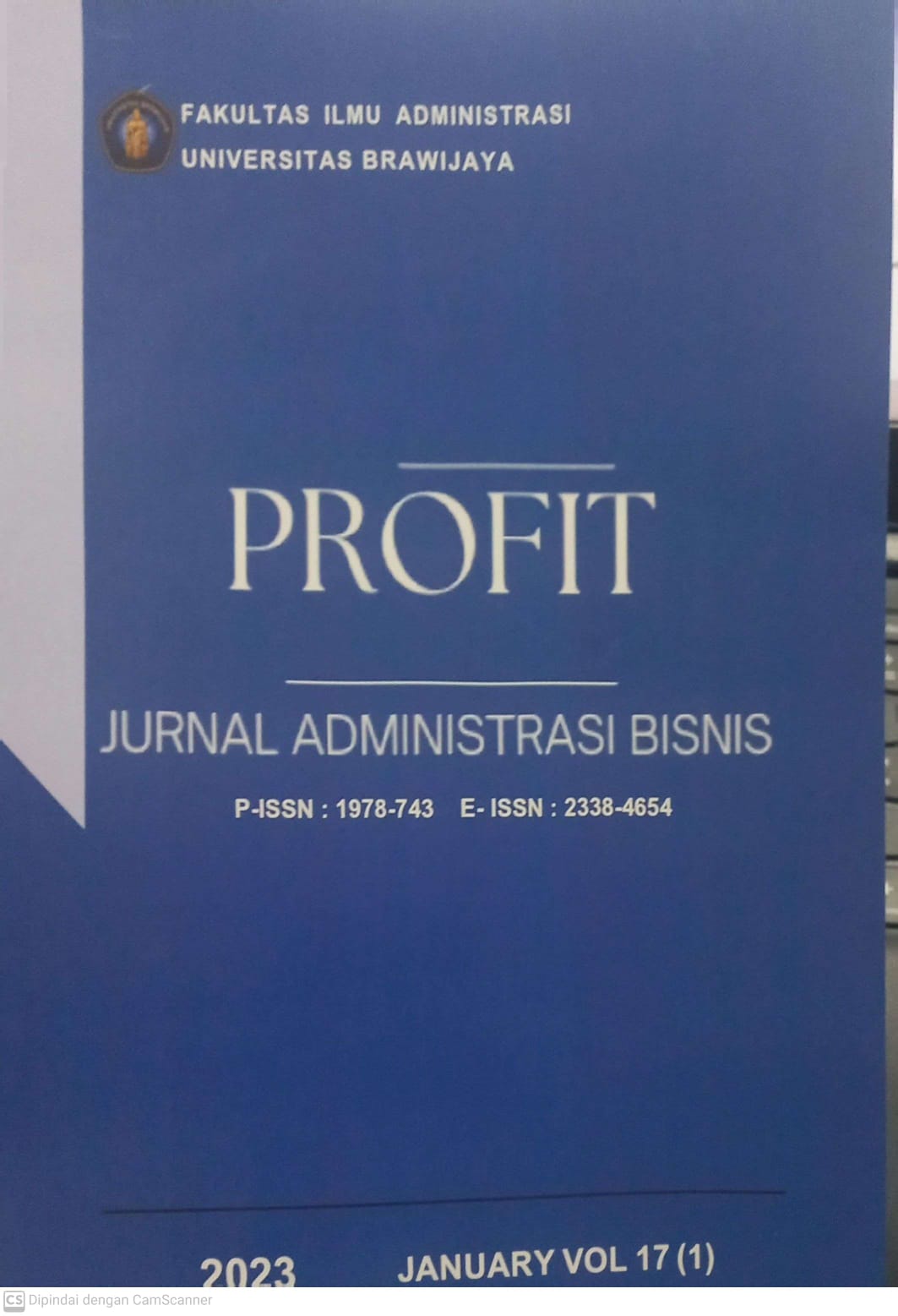 Cover PROFIT :  JURNAL ADMINISTRASI BISNIS / Universitas Brawijaya
