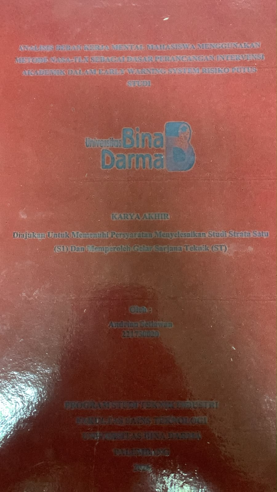 Cover Analisis Beban Kerja Mental Mahasiswa Menggunakan Metode Nasa-TLX Sebagai Dasar Perancangan Intervensi Akademik dalam Early Warning System Risiko Putus Studi / Andrian Setiawan